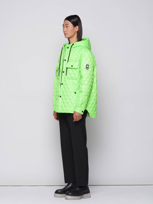Giacca trapuntata a rombi verde fluo con cappuccio