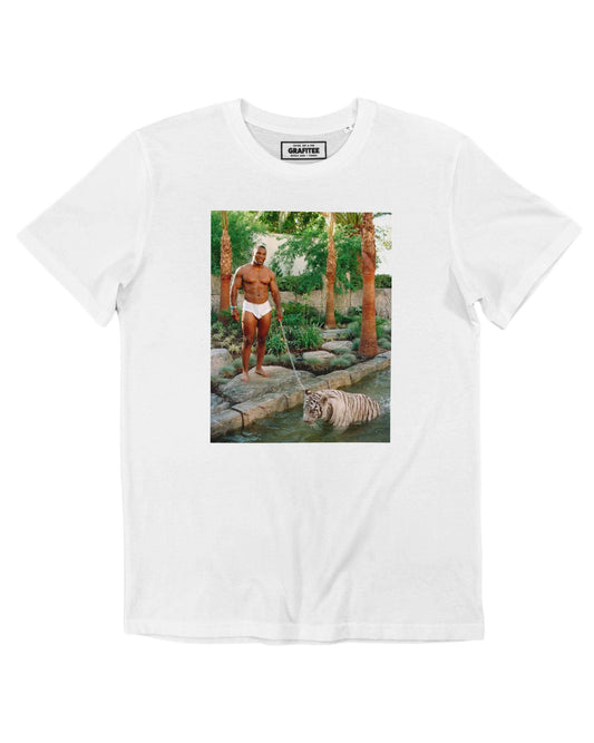 T-shirt unisex in cotone biologico con stampa fotografica tigre bianca