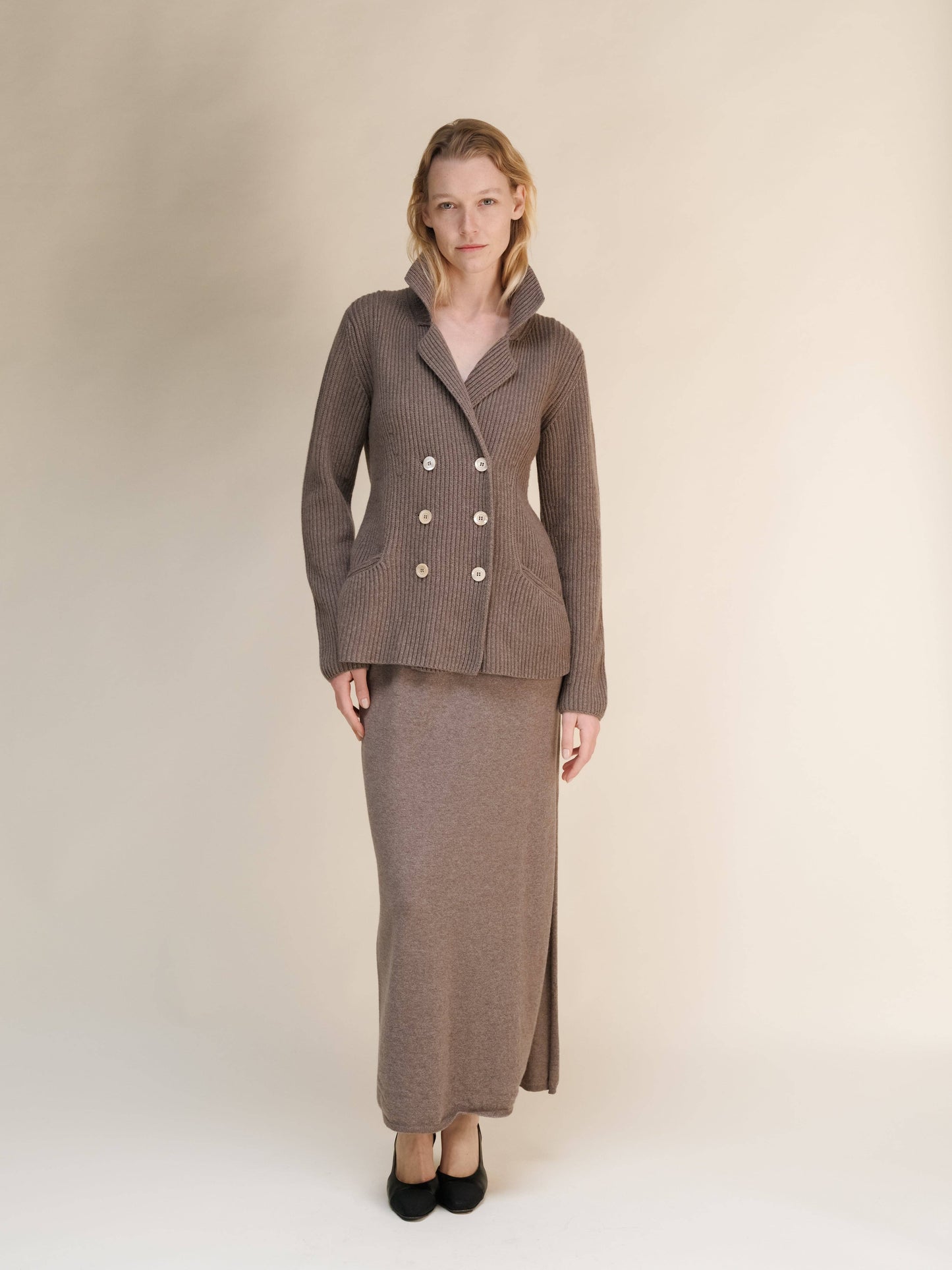 Giacca doppiopetto in maglia misto cashmere
