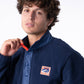 Felpa in pile blu navy con colletto a bottoni