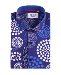 Camicia slim fit elasticizzata blu con stampa digitale