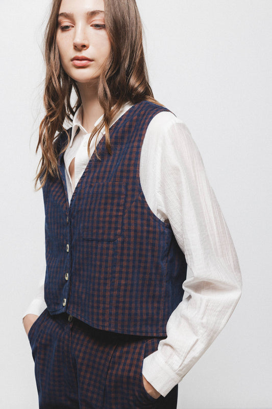 Gilet a quadri con scollo a V