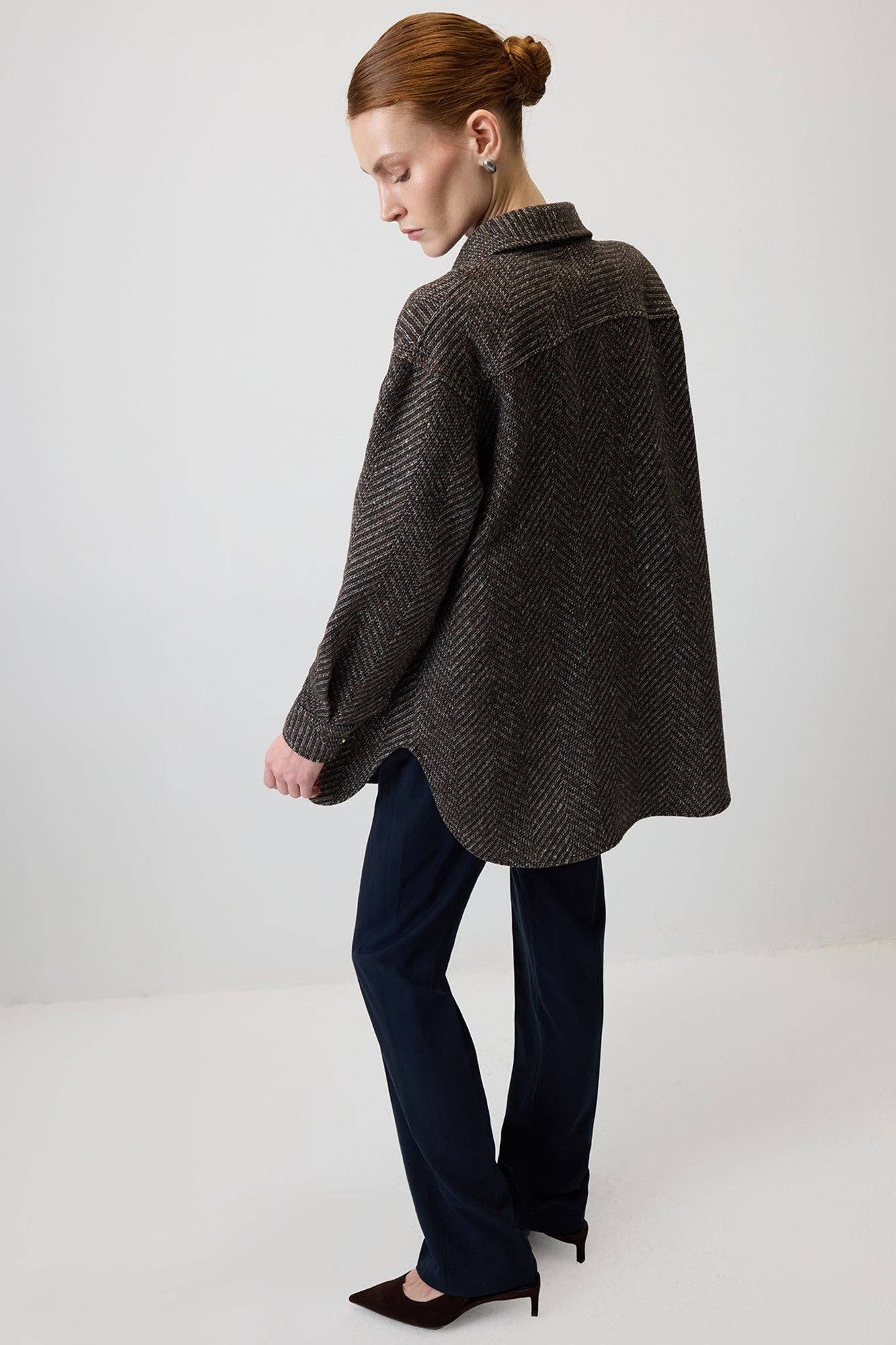 Camicia oversize a spina di pesce marrone