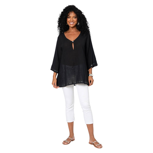 Top lungo estivo boho in cotone con maniche svasate