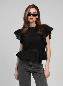 Blusa nera Salek con volant