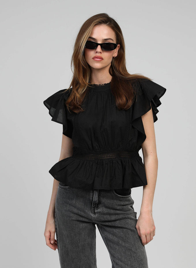 Blusa nera Salek con volant
