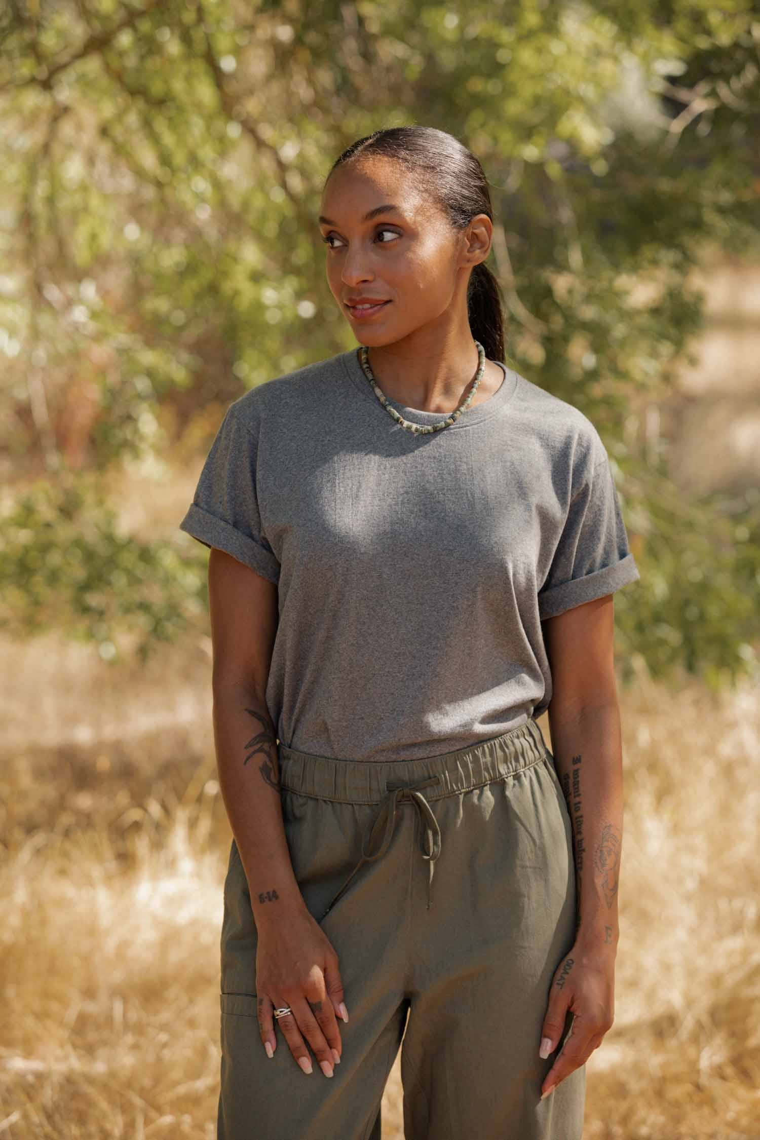 T-shirt boxy in cotone riciclato grigio mélange
