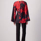 Tunica floreale rossa con maniche kimono e cintura