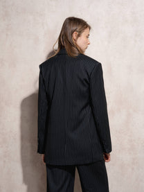 Blazer lungo gessato nero da donna
