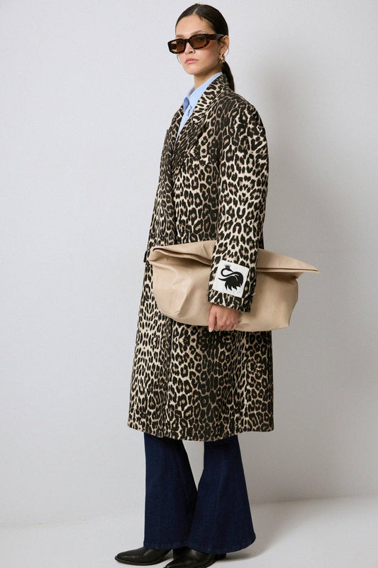 Cappotto lungo leopardato in cotone