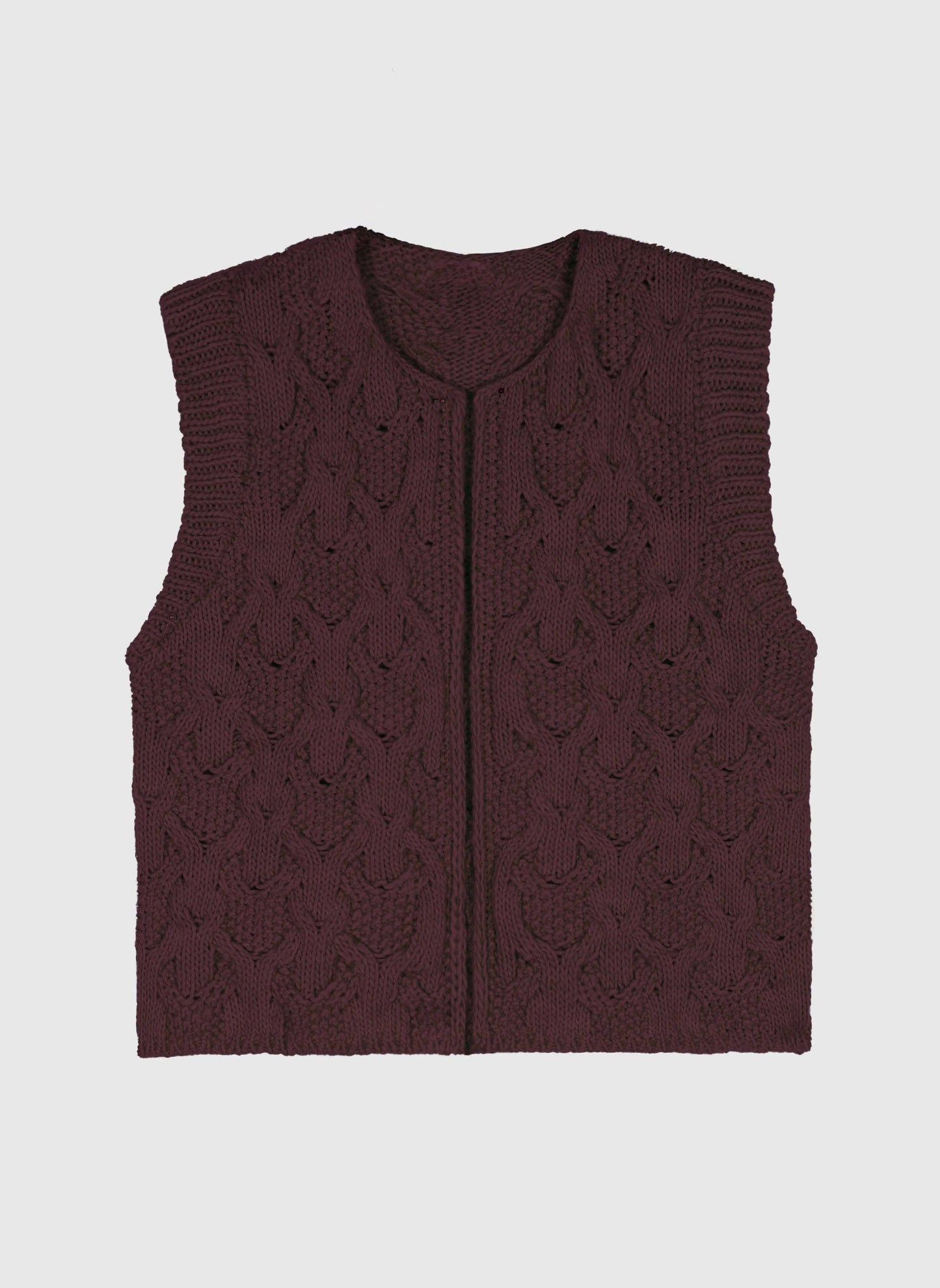 Cardigan smanicato in maglia color vino