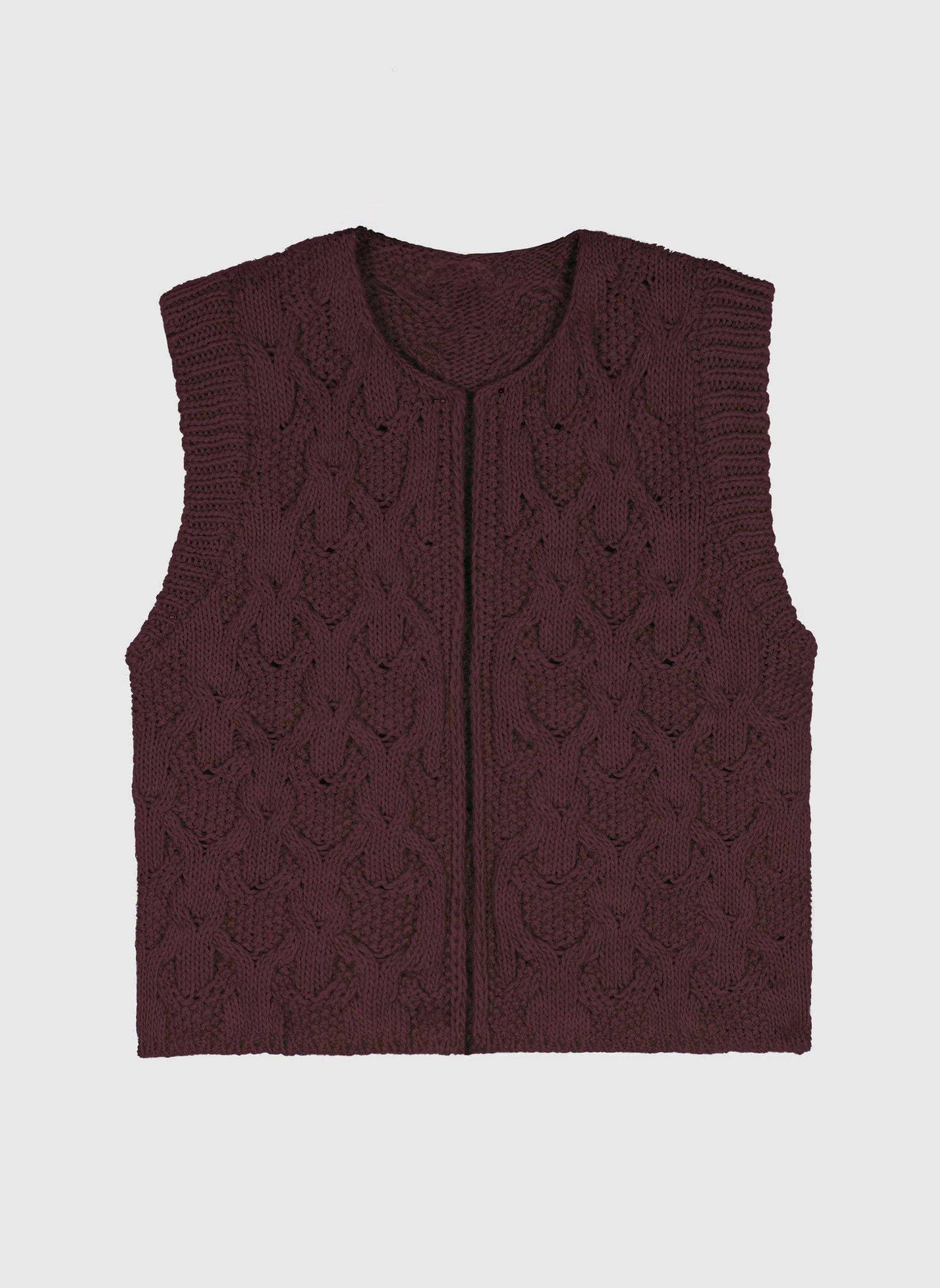 Cardigan smanicato in maglia color vino