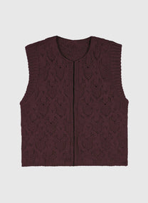 Cardigan smanicato in maglia color vino