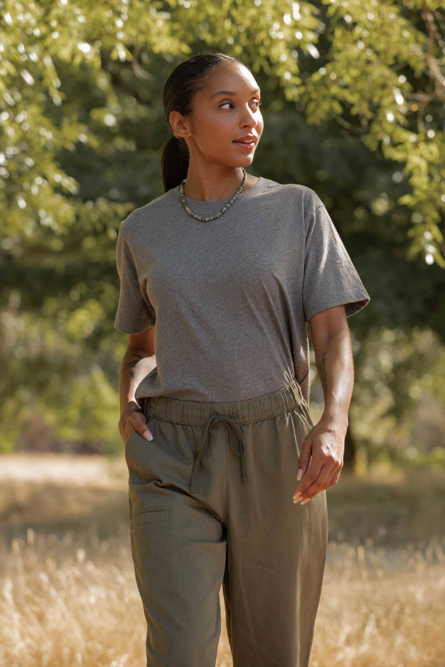 T-shirt boxy in cotone riciclato grigio mélange
