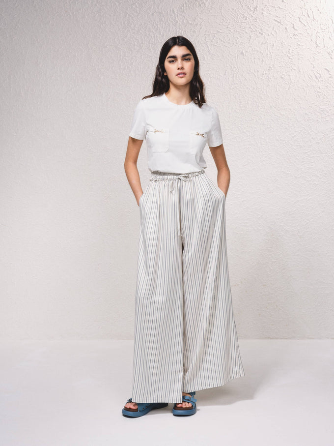 Pantaloni palazzo a righe con coulisse