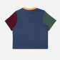 T-shirt donna color block blu con ricamo elefante