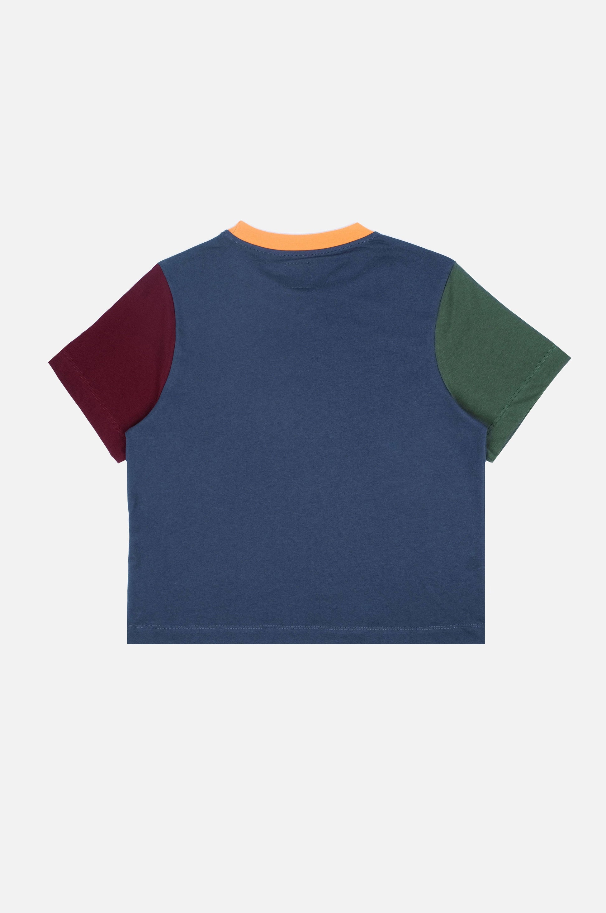 T-shirt donna color block blu con ricamo elefante