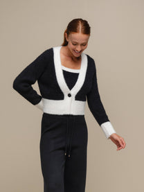 Cardigan donna cropped bicolore in maglia