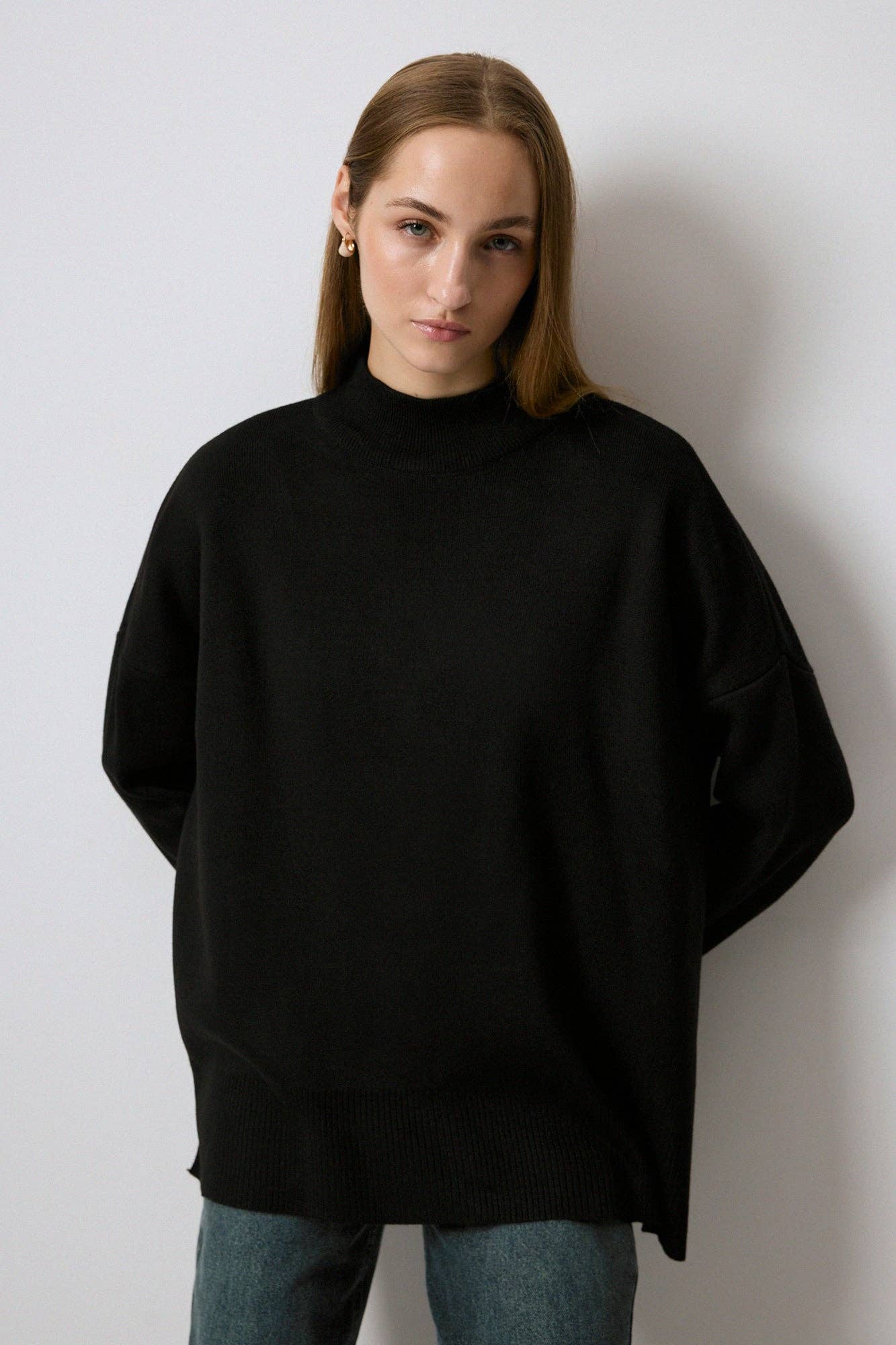 Maglione basic a collo alto in maglia