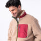 Giacca sherpa unisex con zip beige e bordeaux
