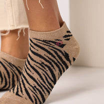 Calzini bassi glitter zebrati in cotone pettinato marrone e nero