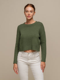 Maglione crop da donna in maglia morbida girocollo