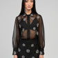 Camicia nera in organza con ricamo gioiello