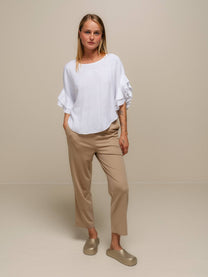Blusa fluida con maniche a volant plissé