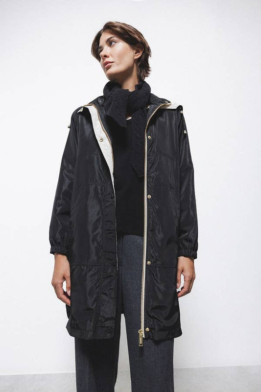 Parka lungo da donna con cappuccio e tasche