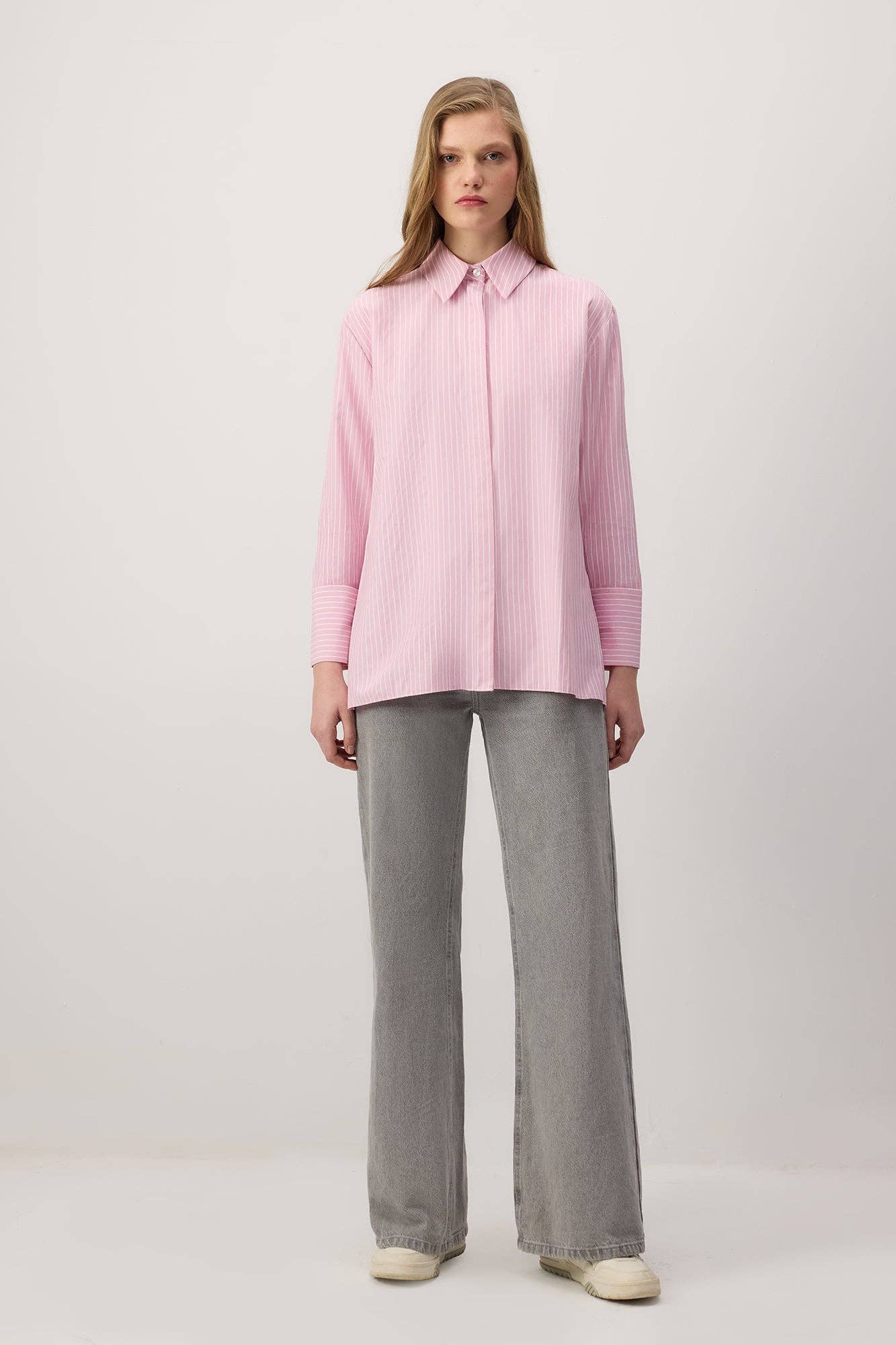 Camicia Oversize a Righe con Dettagli in Chiffon