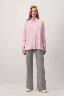 Camicia Oversize a Righe con Dettagli in Chiffon
