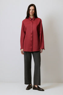 Camicia satinata Bordeaux con maniche arricciate