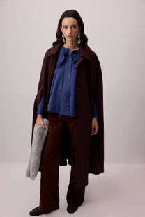 Camicia blu navy con maxi colletto alla marinara arricciato
