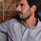 Camicia in flanella grigia a righe con collo alla coreana