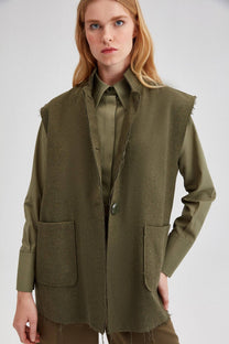 Gilet oversize effetto lana verde oliva
