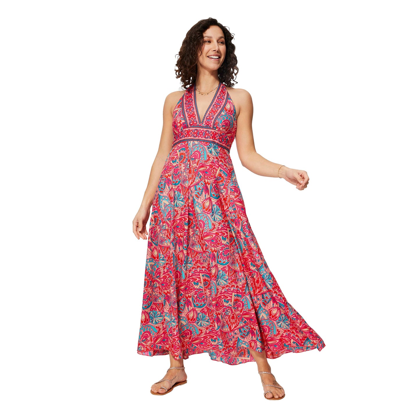 Abito lungo estivo boho senza maniche con schiena scoperta