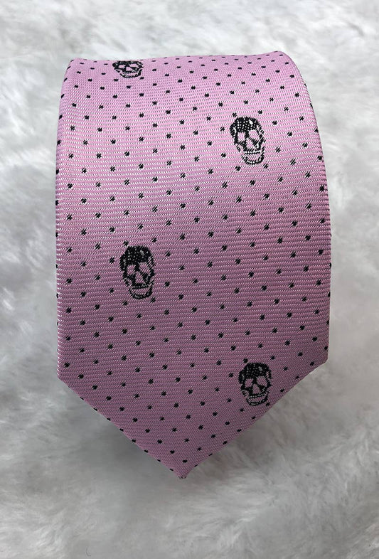 Cravatta rosa a fantasia con teschi