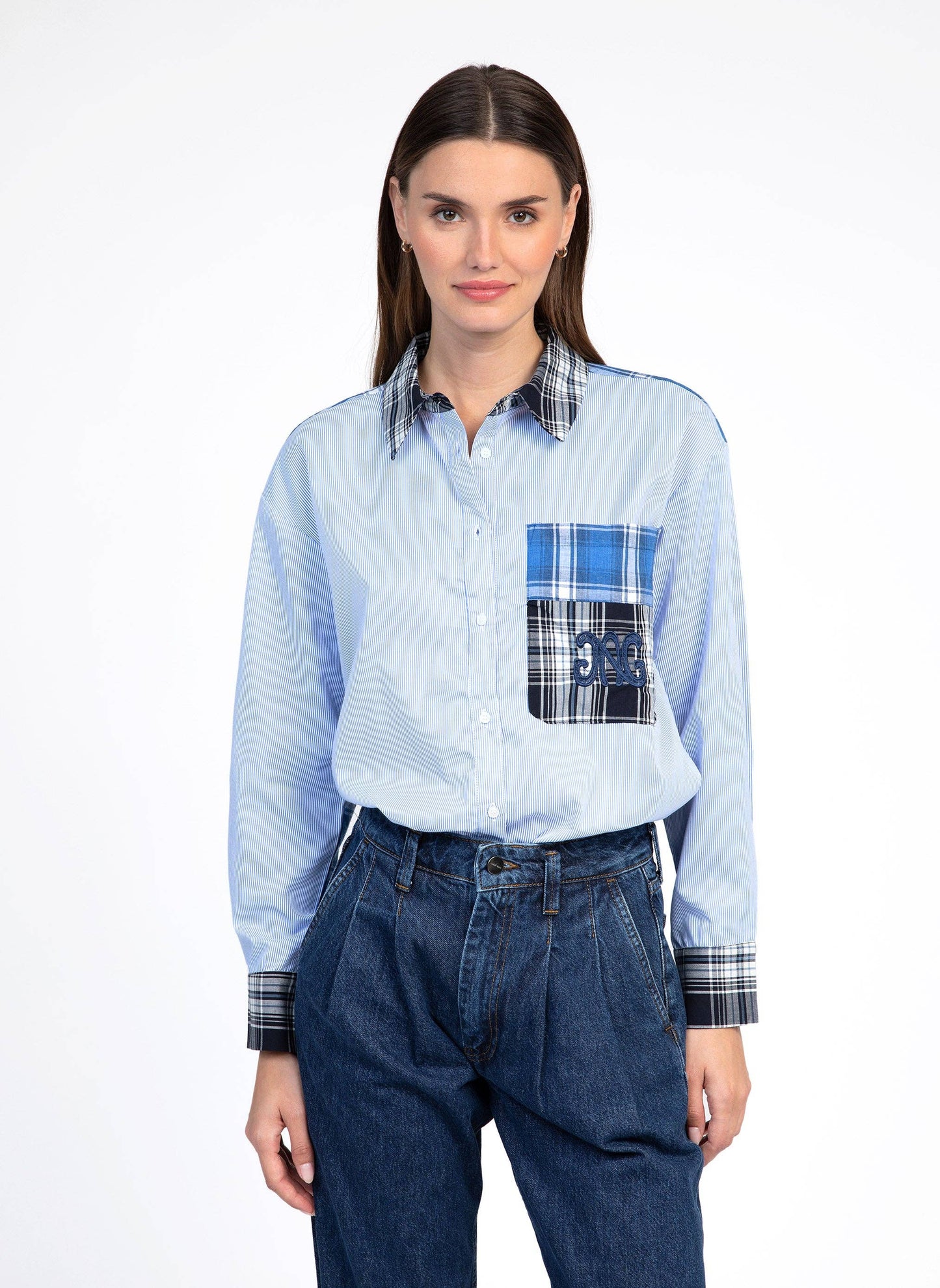 Camicia patchwork blu Sissyna
