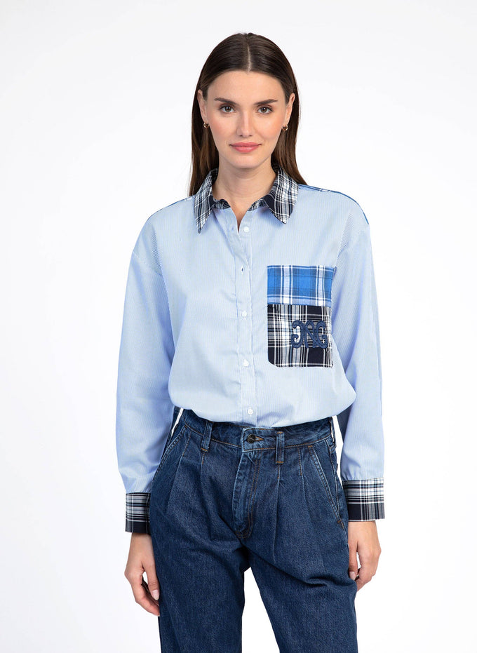 Camicia patchwork blu Sissyna