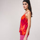 Top stampato con pizzo e scollo a V