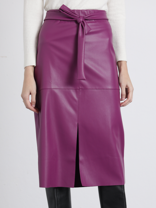 Gonna midi in ecopelle con cintura