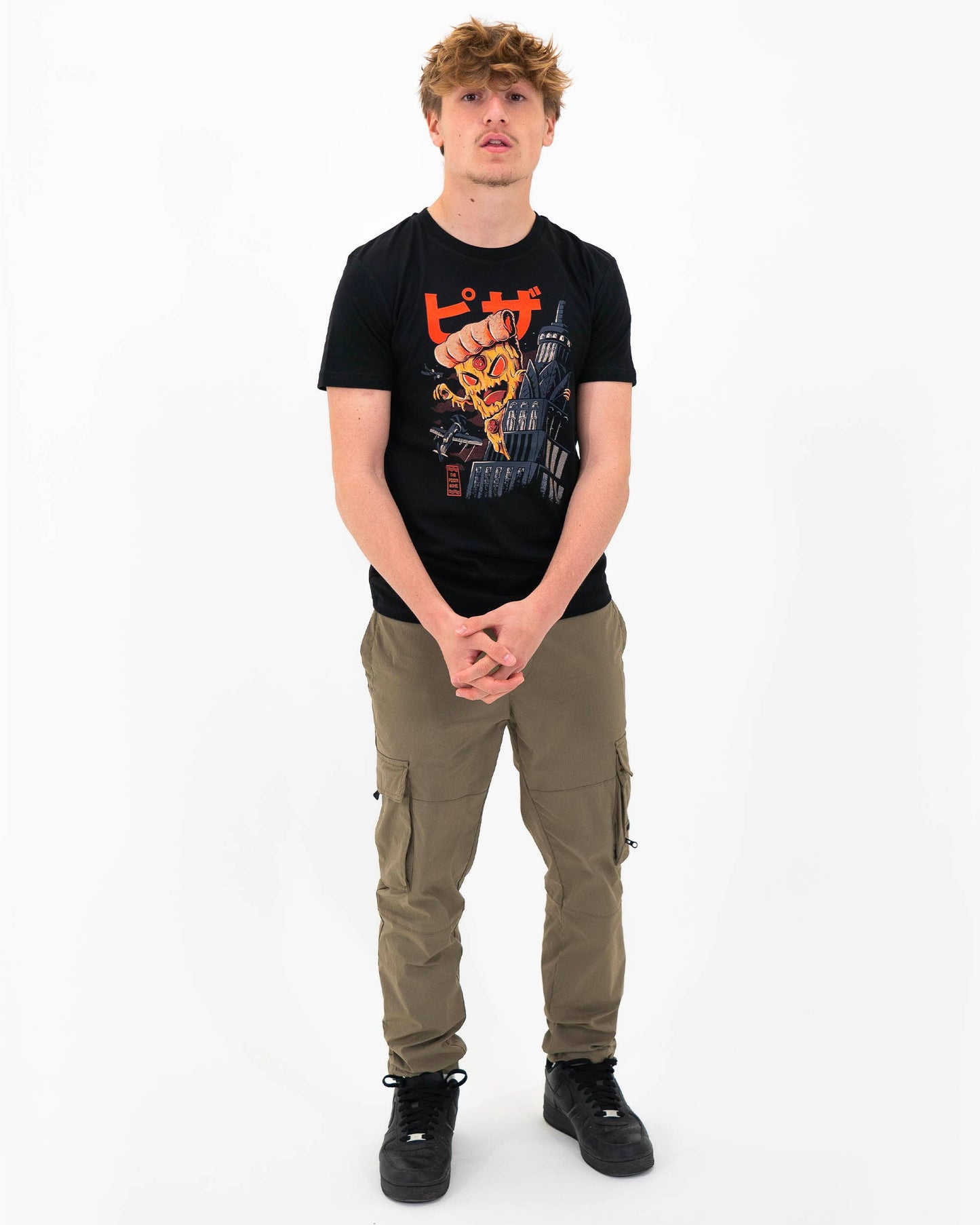 T-shirt unisex nera Pizza Kong con stampa cinematografica