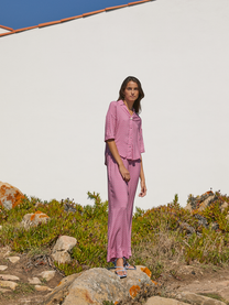 Pantaloni palazzo stampati rosa in viscosa
