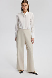 Pantaloni sartoriali in lino crema a gamba larga