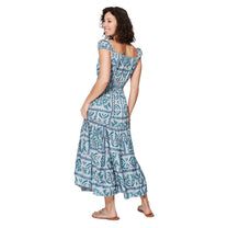 Abito lungo estivo boho con scollo bardot e vita elasticizzata