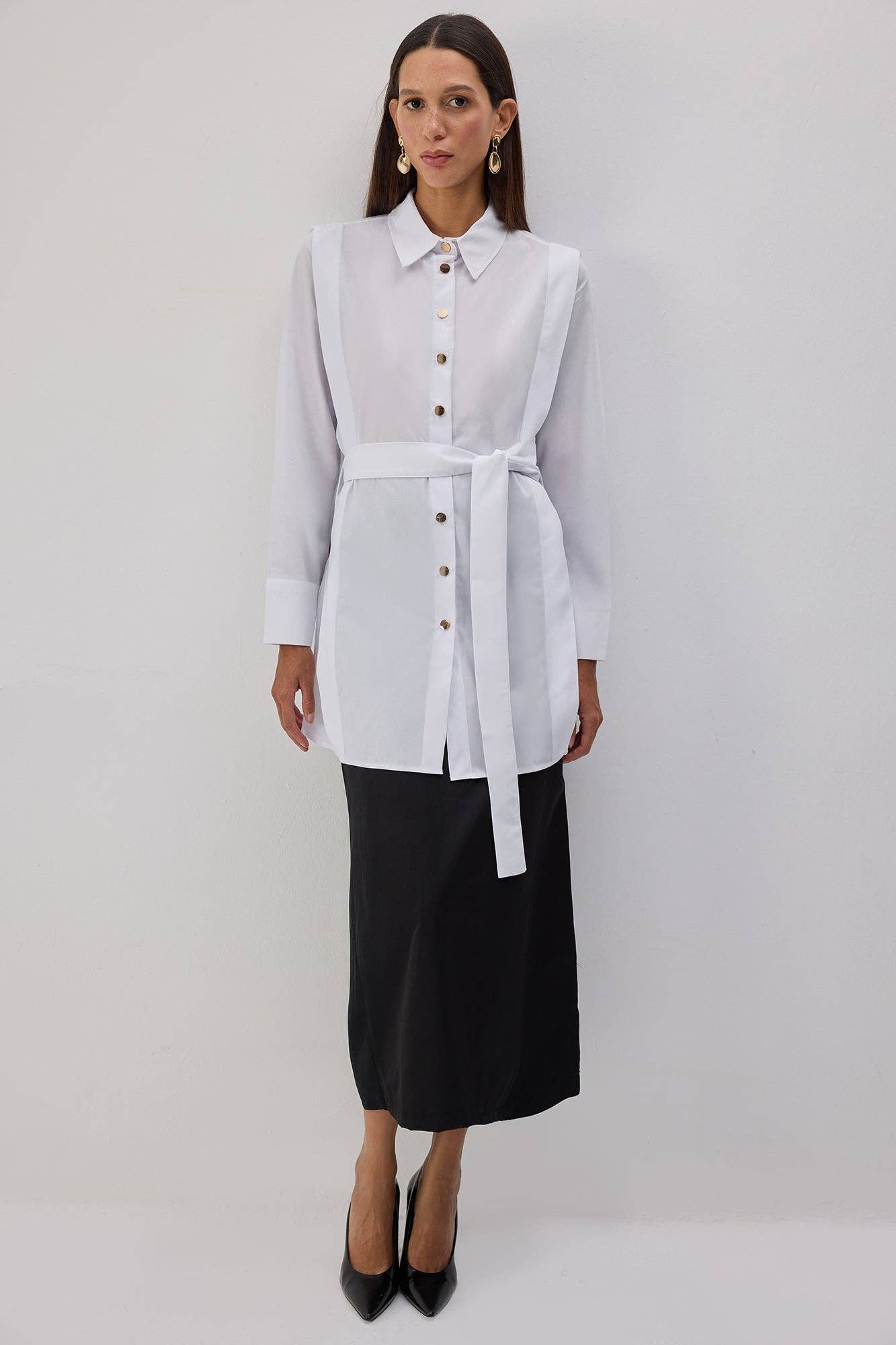 Camicia in popeline con cintura