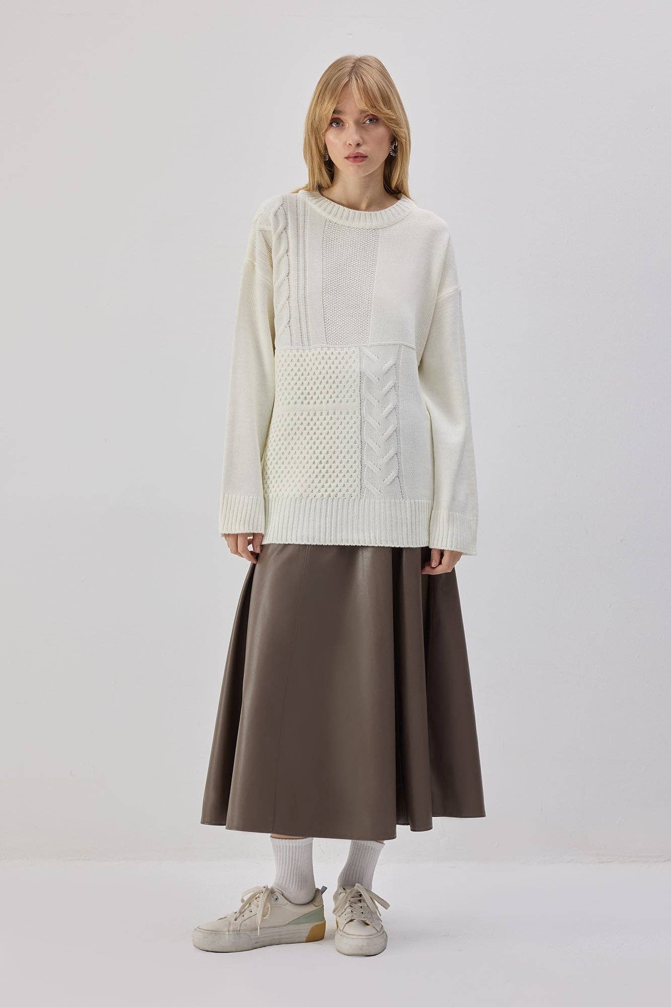 Maglione oversize in maglia con riquadri texture