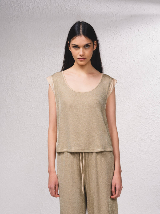 T-shirt in lurex metallizzato con maniche ad aletta