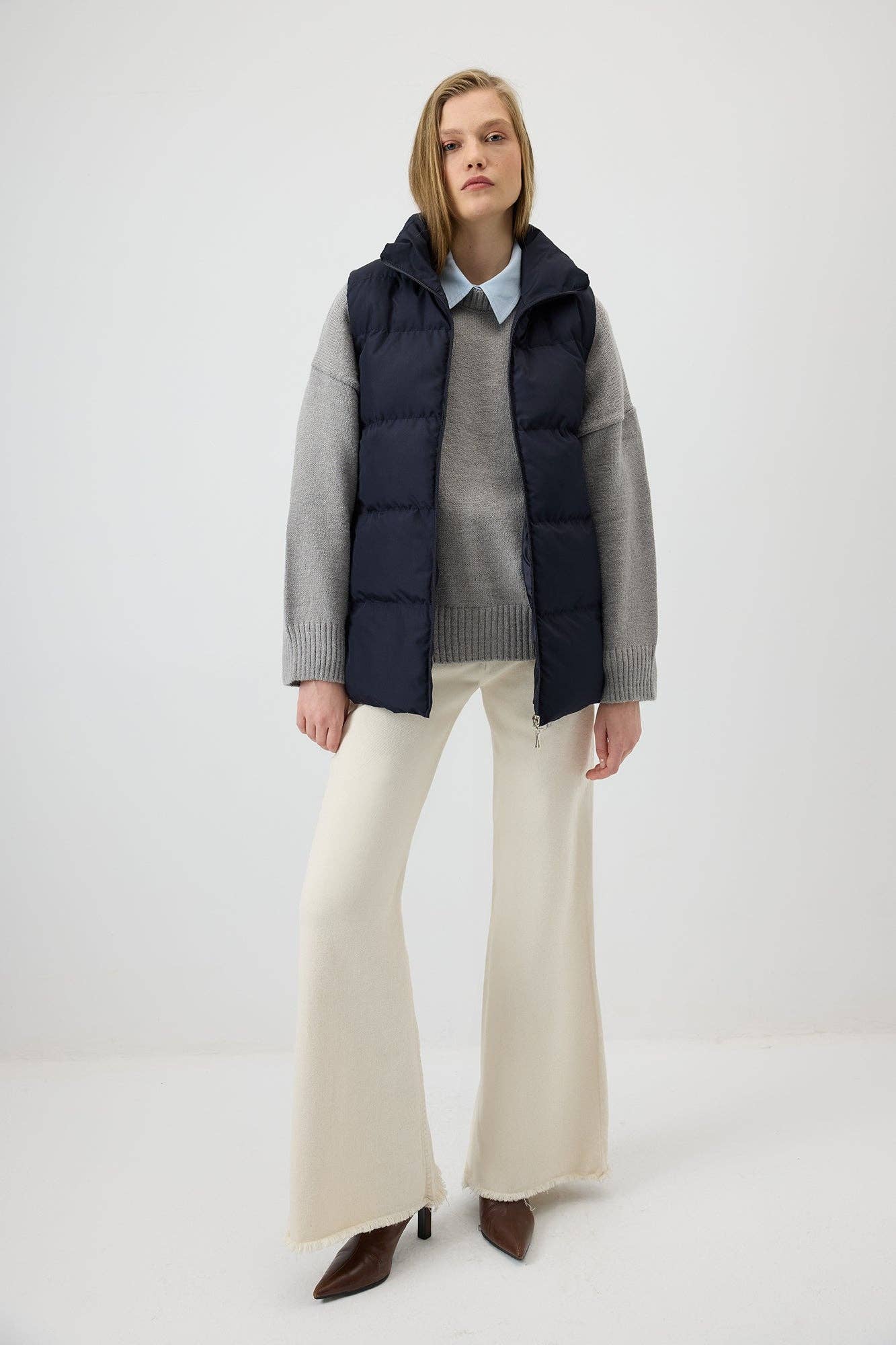 Gilet trapuntato con zip blu navy