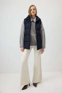 Gilet trapuntato con zip blu navy